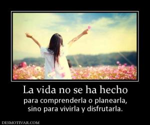 La vida no se ha hecho para comprenderla o planearla, sino para vivirla y disfrutarla.