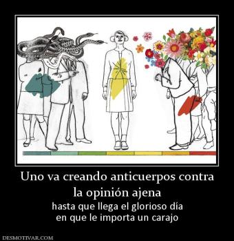 Uno va creando anticuerpos contra la opinión ajena  hasta que llega el glorioso día en que le importa un carajo