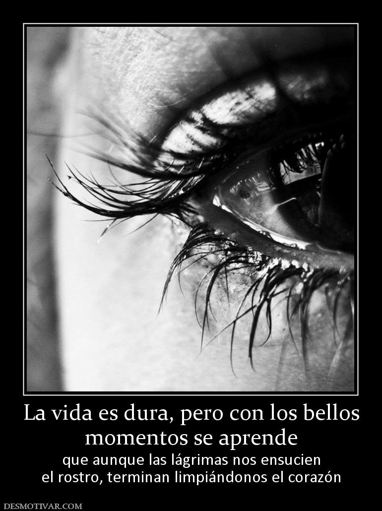 La vida es dura, pero con los bellos momentos se aprende  que aunque las lágrimas nos ensucien el rostro, terminan limpiándonos el corazón