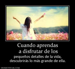 Cuando aprendas  a disfrutar de los   pequeños detalles de la vida, descubrirás lo más grande de ella.