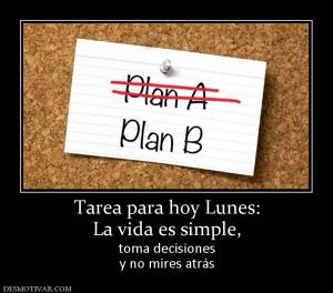 Tarea para hoy Lunes: La vida es simple, toma decisiones y no mires atrás
