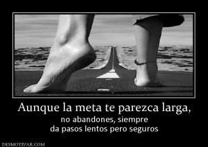 Aunque la meta te parezca larga, no abandones, siempre da pasos lentos pero seguros
