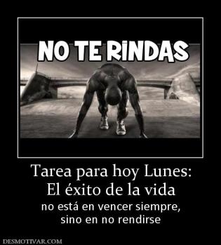 Tarea para hoy Lunes: El éxito de la vida no está en vencer siempre, sino en no rendirse
