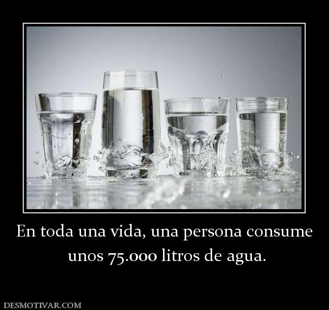 En toda una vida, una persona consume  unos 75.000 litros de agua.