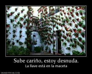 Sube cariño, estoy desnuda. La llave está en la maceta