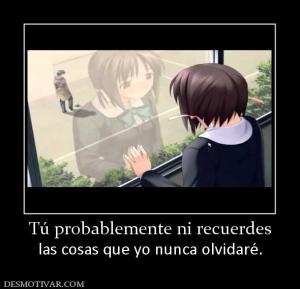 Tú probablemente ni recuerdes las cosas que yo nunca olvidaré.