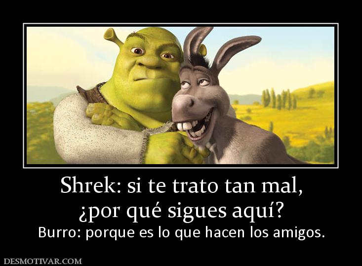 Shrek: si te trato tan mal, ¿por qué sigues aquí? Burro: porque es lo que hacen los amigos.