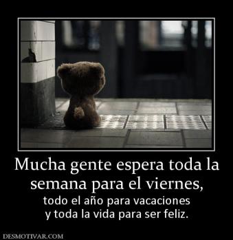 Mucha gente espera toda la semana para el viernes, todo el año para vacaciones y toda la vida para ser feliz.