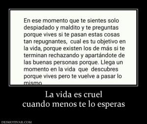 La vida es cruel cuando menos te lo esperas