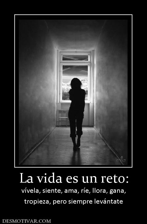 La vida es un reto: vívela, siente, ama, ríe, llora, gana, tropieza, pero siempre levántate