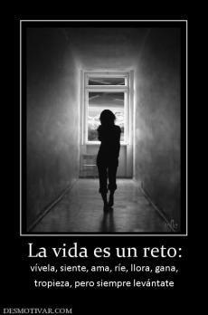 La vida es un reto: vívela, siente, ama, ríe, llora, gana, tropieza, pero siempre levántate