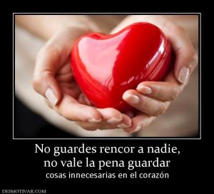 No guardes rencor a nadie, no vale la pena guardar  cosas innecesarias en el corazón