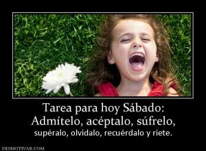 Tarea para hoy Sábado: Admítelo, acéptalo, súfrelo,  supéralo, olvídalo, recuérdalo y ríete.