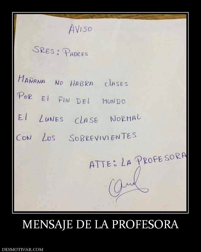 MENSAJE DE LA PROFESORA