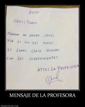 MENSAJE DE LA PROFESORA
