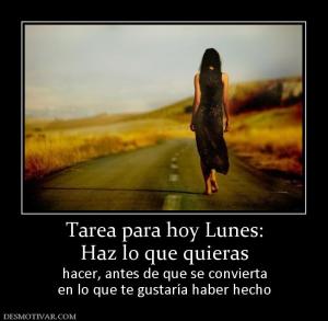 Tarea para hoy Lunes: Haz lo que quieras hacer, antes de que se convierta en lo que te gustaría haber hecho
