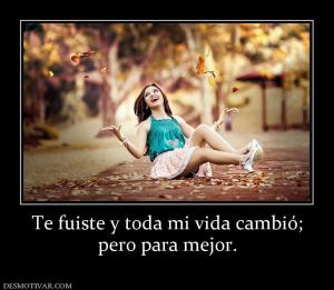 Te fuiste y toda mi vida cambió; pero para mejor.