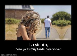 Lo siento, pero ya es muy tarde para volver.