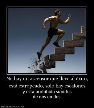 No hay un ascensor que lleve al éxito, está estropeado, solo hay escalones y está prohibido subirlos de dos en dos.
