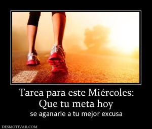 Tarea para este Miércoles: Que tu meta hoy se aganarle a tu mejor excusa