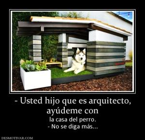 - Usted hijo que es arquitecto, ayúdeme con la casa del perro. - No se diga más...