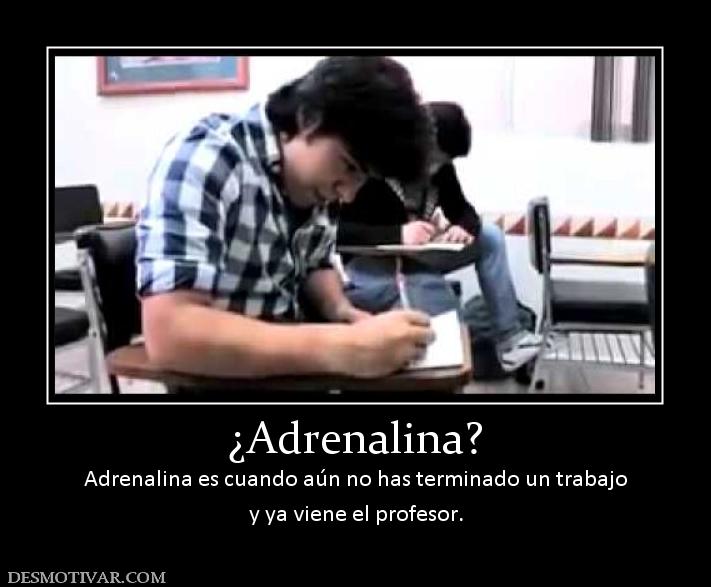 ¿Adrenalina? Adrenalina es cuando aún no has terminado un trabajo y ya viene el profesor.