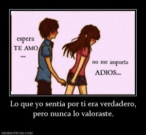 Lo que yo sentía por ti era verdadero, pero nunca lo valoraste.