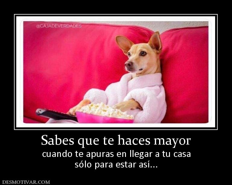 Sabes que te haces mayor cuando te apuras en llegar a tu casa sólo para estar así...