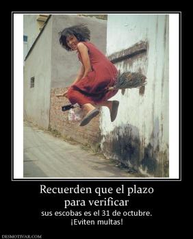 Recuerden que el plazo para verificar sus escobas es el 31 de octubre. ¡Eviten multas!