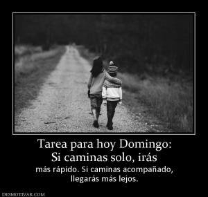 Tarea para hoy Domingo: Si caminas solo, irás  más rápido. Si caminas acompañado, llegarás más lejos.
