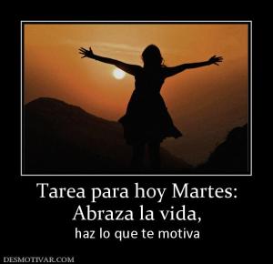 Tarea para hoy Martes: Abraza la vida, haz lo que te motiva