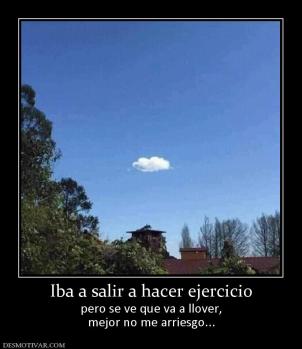 Iba a salir a hacer ejercicio pero se ve que va a llover, mejor no me arriesgo...