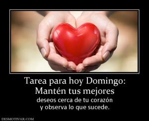 Tarea para hoy Domingo: Mantén tus mejores  deseos cerca de tu corazón y observa lo que sucede.