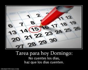 Tarea para hoy Domingo: No cuentes los días, haz que los días cuenten.