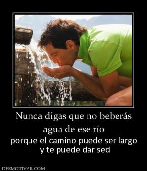 Nunca digas que no beberás agua de ese río porque el camino puede ser largo  y te puede dar sed