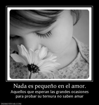 Nada es pequeño en el amor. Aquellos que esperan las grandes ocasiones para probar su ternura no saben amar
