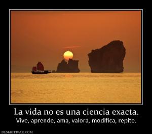 La vida no es una ciencia exacta. Vive, aprende, ama, valora, modifica, repite.