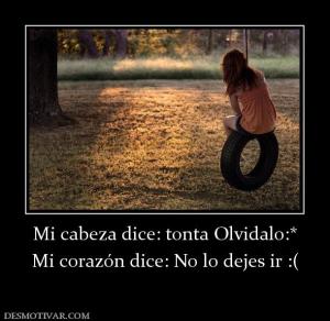 Mi cabeza dice: tonta Olvidalo:* Mi corazón dice: No lo dejes ir :(