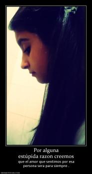 Por alguna estúpida razon creemos  que el amor que sentimos por esa persona sera para siempre .