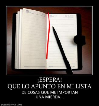 ¡ESPERA! QUE LO APUNTO EN MI LISTA DE COSAS QUE ME IMPORTAN UNA MIERDA...