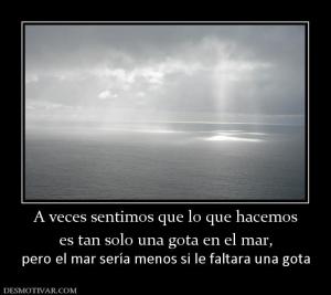 A veces sentimos que lo que hacemos es tan solo una gota en el mar, pero el mar sería menos si le faltara una gota