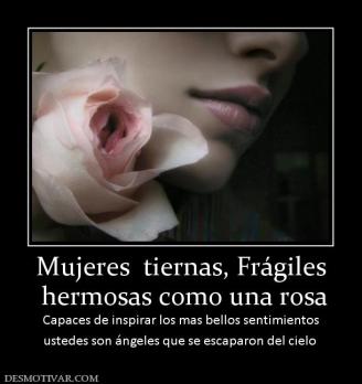 Mujeres  tiernas, Frágiles  hermosas como una rosa Capaces de inspirar los mas bellos sentimientos ustedes son ángeles que se escaparon del cielo