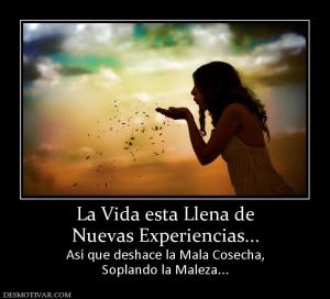 La Vida esta Llena de Nuevas Experiencias... Así que deshace la Mala Cosecha, Soplando la Maleza...
