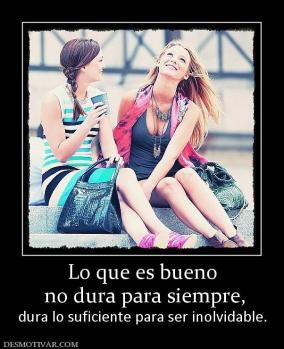 Lo que es bueno  no dura para siempre, dura lo suficiente para ser inolvidable.