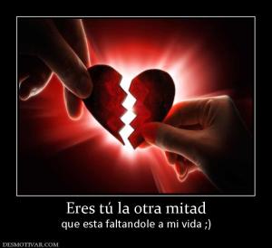 Eres tú la otra mitad que esta faltandole a mi vida ;)