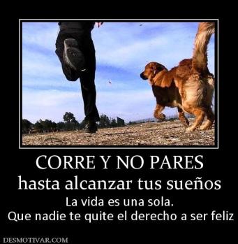 CORRE Y NO PARES hasta alcanzar tus sueños La vida es una sola.  Que nadie te quite el derecho a ser feliz