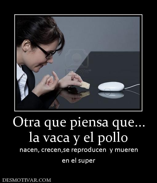 Otra que piensa que... la vaca y el pollo  nacen, crecen,se reproducen  y mueren en el super
