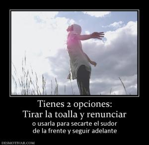 Tienes 2 opciones: Tirar la toalla y renunciar o usarla para secarte el sudor de la frente y seguir adelante