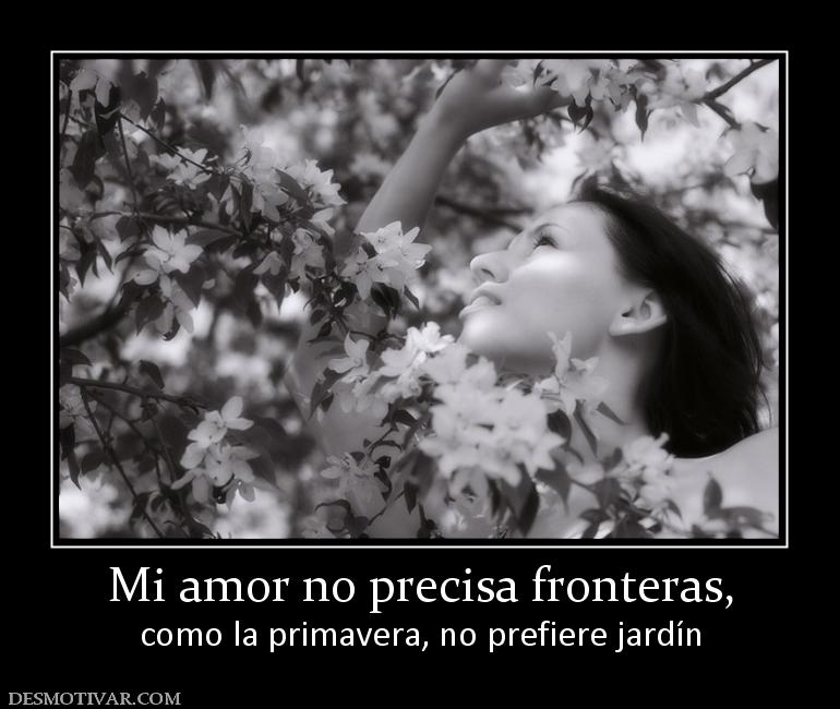 Mi amor no precisa fronteras, como la primavera, no prefiere jardín