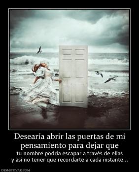 Desearía abrir las puertas de mi pensamiento para dejar que tu nombre podría escapar a través de ellas y asi no tener que recordarte a cada instante...